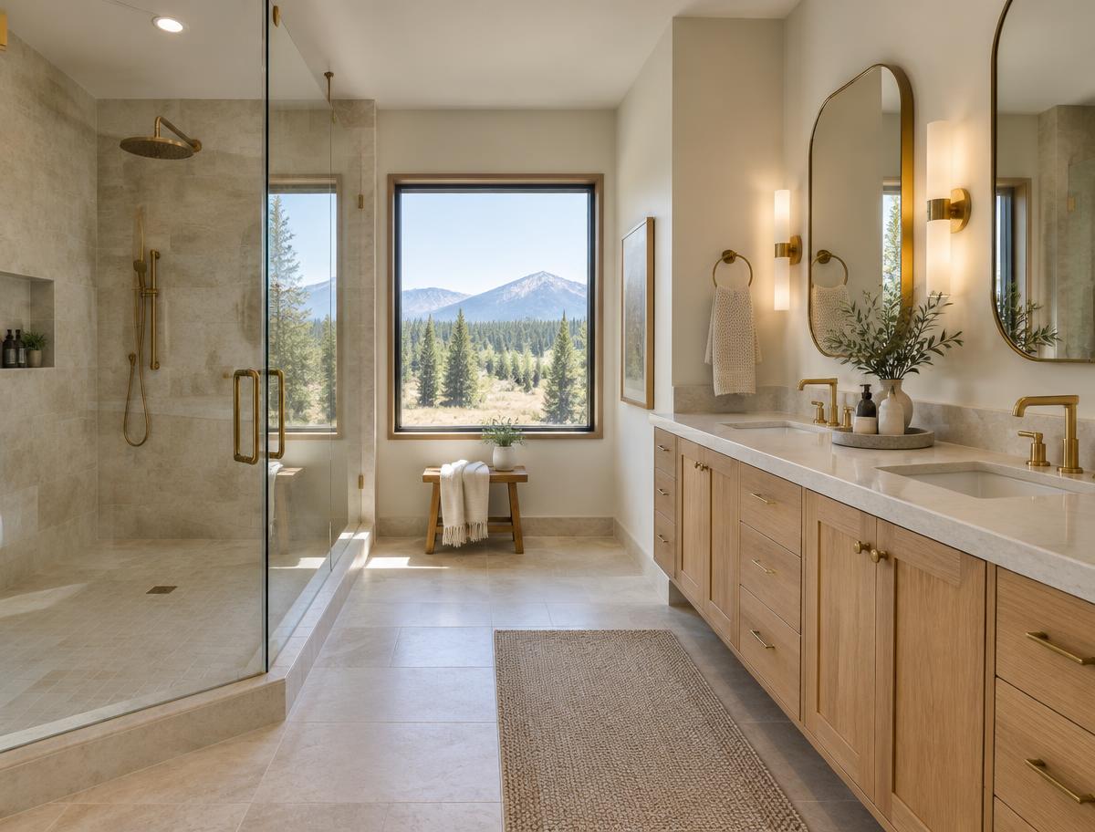 Plumbing inspiration featuring carefully coordinated interior finishes
